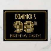 98th Birthday Party —アールデコスタイル「98」 +名前 箔招待状 (正面)