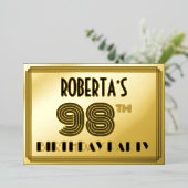 98th Birthday Party —アールデコスタイル「98」 & Name 箔招待状 (立ち正面)