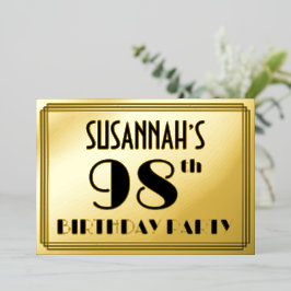 98th Birthday Party —アールデコ検索「98」 +名前 箔招待状