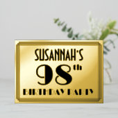 98th Birthday Party —アールデコ検索「98」 +名前 箔招待状 (立ち正面)