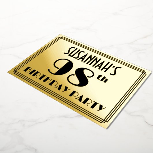 98th Birthday Party —アールデコ検索「98」 +名前 箔招待状 (回転した状態)