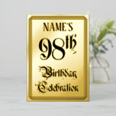 98th Birthday Party – スクリプエレガントト+名前をカスタムする 箔招待状 (立ち正面)