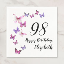 98th Birthday Pink Purple Butterflies 