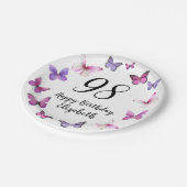 98th Birthday Pink Purple Butterflies  ペーパープレート (アングル)