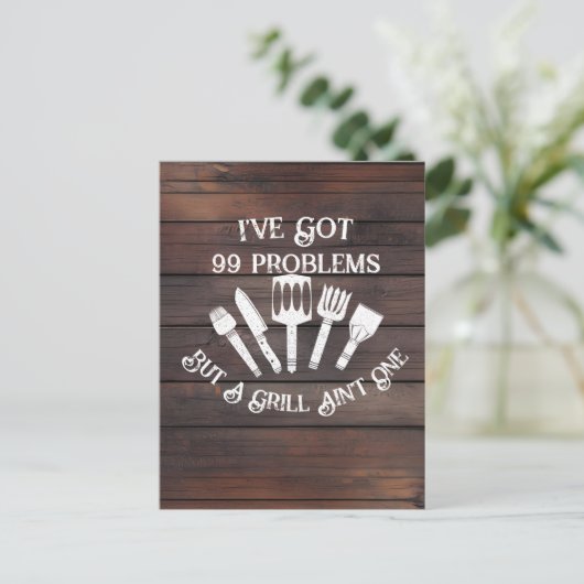 「99の問題が得ある、でもグリルは1つじゃないおもしろい ポストカード (スタンド正面)