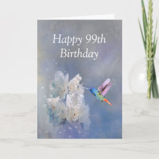 99マイルストン誕生日ガーデンハミングバードフラワー カード