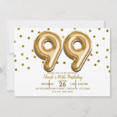 99個の金色の風船と紙吹雪 99歳の誕生日パーティー 招待状 (正面)