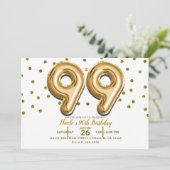 99個の金色の風船と紙吹雪 99歳の誕生日パーティー 招待状 (スタンド正面)