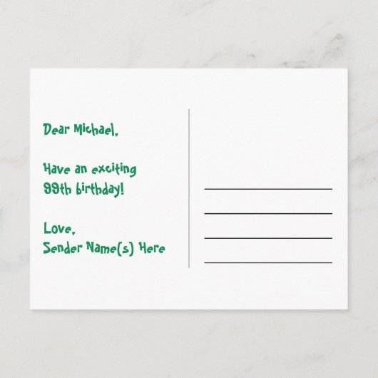 99歳の誕生日おめでとう：楽しいスターパターン、虹99、名前 ポストカード (裏面)