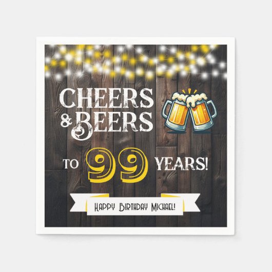 99歳の誕生日おめでとう Rustic Birthday Party スタンダードカクテルナプキン (正面)