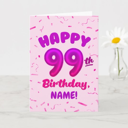 99歳の誕生日お祝いバルーン数字 名前入れ カード (小さな植物)