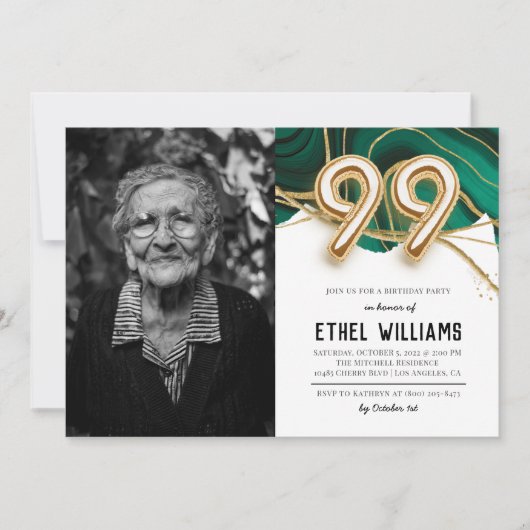 99歳の誕生日のお祝いの招待状 招待状 (正面)