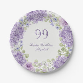 99歳の誕生日を祝うエレガントな紫の花の紙皿 ペーパープレート