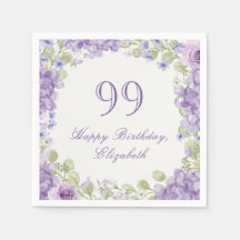 99歳の誕生日ナプキン 高級感のある紫の花