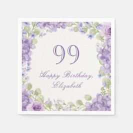 99歳の誕生日ナプキン 高級感のある紫の花 スタンダードカクテルナプキン