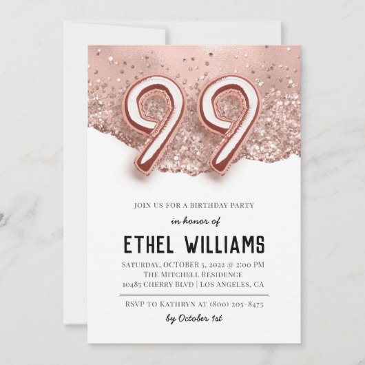 99歳の誕生日パーティーの招待 招待状 (正面)