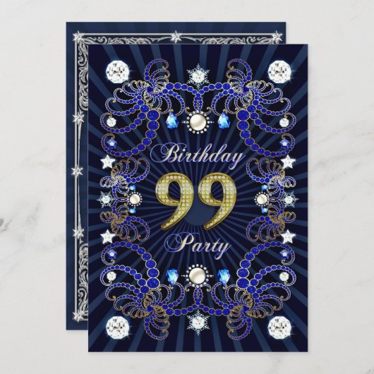 99歳の誕生日パーティー招待状と宝石の塊 招待状 (正面/裏面)