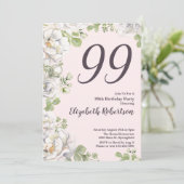 99歳の誕生日招待状 ピンクの芍薬の花 招待状 (スタンド正面)