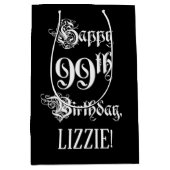 99番目の誕生日: ファンシー、スクリプエレガントト+名前をカスタムする ミディアムペーパーバッグ (正面)