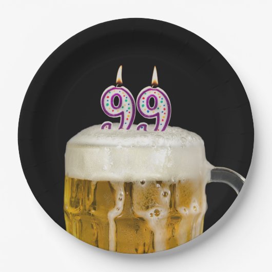 99誕生日ビールオンブラック紙プレート ペーパープレート (正面)