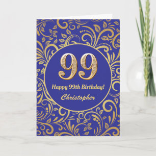 99誕生日紺と金ゴールド花柄 カード