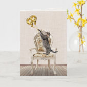 99誕生日風船とタビーキャット カード (黄色い花)