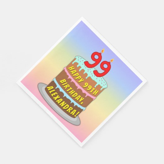 99誕生日:おもしろいケーキとキャンドル+名前をカスタムする スタンダードランチョンナプキン (角)
