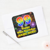 99誕生日:おもしろい花火ルック、レインボー# 99 Sq スクエアシール (封筒)