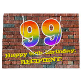 99誕生日:おもしろい、グラフィインスパイアティ・レインボー# 99 ラージペーパーバッグ (正面)