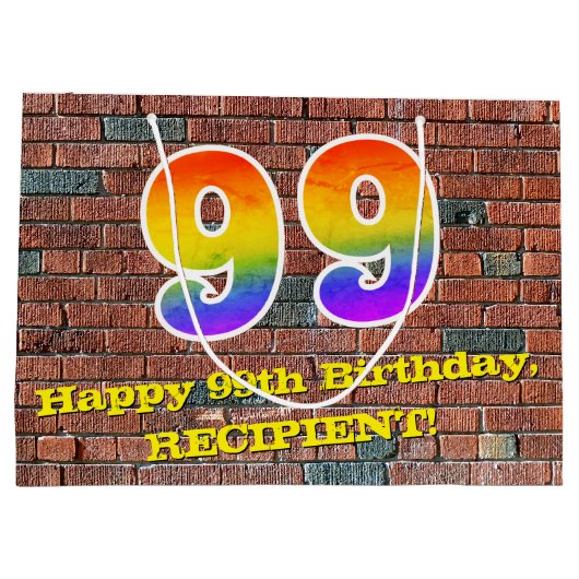 99誕生日:おもしろい、グラフィインスパイアティ・レインボー# 99 ラージペーパーバッグ (裏面)