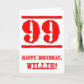 99誕生日:おもしろい、赤ゴムスタンプルックインスパイアス カード (正面)
