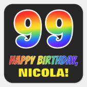 99誕生日:はっきりした,おもしろい,シンプル虹, 99 スクエアシール (正面)