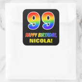99誕生日:はっきりした,おもしろい,シンプル虹, 99 スクエアシール (バッグ)