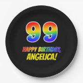 99誕生日:はっきりした,おもしろい,シンプル虹, 99 ペーパープレート (正面)