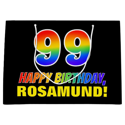 99誕生日:はっきりした,おもしろい,シンプル虹, 99 ラージペーパーバッグ (正面)