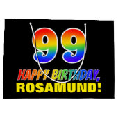 99誕生日:はっきりした,おもしろい,シンプル虹, 99 ラージペーパーバッグ (裏面)
