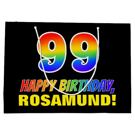 99誕生日:はっきりした,おもしろい,シンプル虹， 99 ラージペーパーバッグ (裏面)