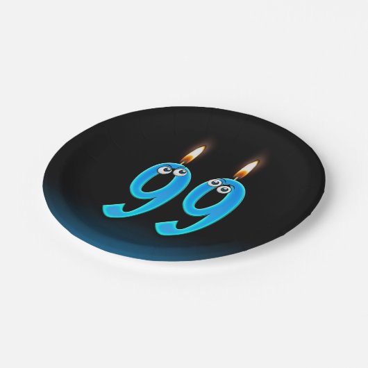 99誕生日（ろうそく火の付いた数字） ペーパープレート (アングル)