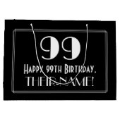 99誕生日:アールデコインスパイアスタイル「99」、名前 ラージペーパーバッグ (裏面)