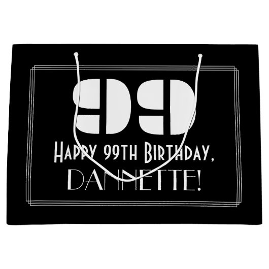 99誕生日~アールデコインスパイア見る"99" +名前 ラージペーパーバッグ (正面)