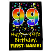 99誕生日:カラフルスターズパターン&レインボー99 ミディアムペーパーバッグ (裏面)
