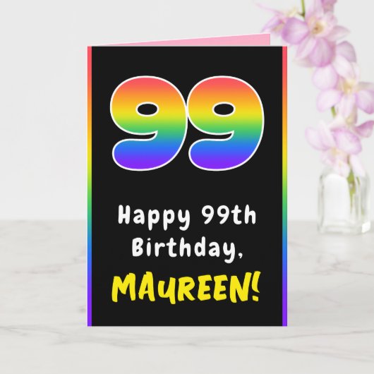 99誕生日:カラフルレインボー# 99,名前をカスタムする カード (蘭)