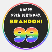 99誕生日:カラフルレインボー# 99,名前をカスタムする ラウンドシール (正面)