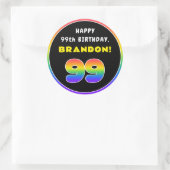 99誕生日:カラフルレインボー# 99,名前をカスタムする ラウンドシール (バッグ)