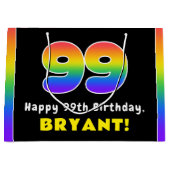 99誕生日:カラフルレインボー# 99,名前をカスタムする ラージペーパーバッグ (正面)