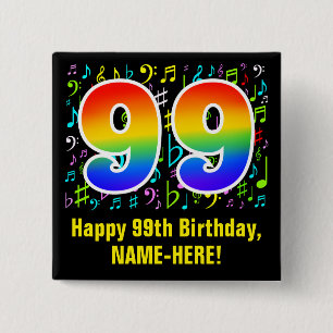 99誕生日:カラフル音楽シンボル、レインボー99 缶バッジ