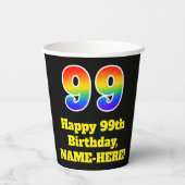 99誕生日:カラフル,おもしろい,エキサイティング, Rainbow 99 紙コップ (裏面)
