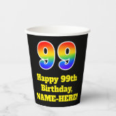 99誕生日:カラフル,おもしろい，エキサイティング， Rainbow 99 紙コップ (正面)