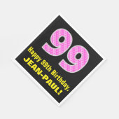 99誕生日:ピンクストライプ色のハートと"99" +名前 スタンダードランチョンナプキン (角)