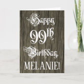 99誕生日:,ファンシーエレガント文字フェイク; Wood Look カード (正面)